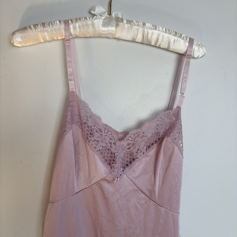 Vintage Pink Nylon Full Slip Lace Bodice Antron III Size 36 Romantic - Picture 3 of 12